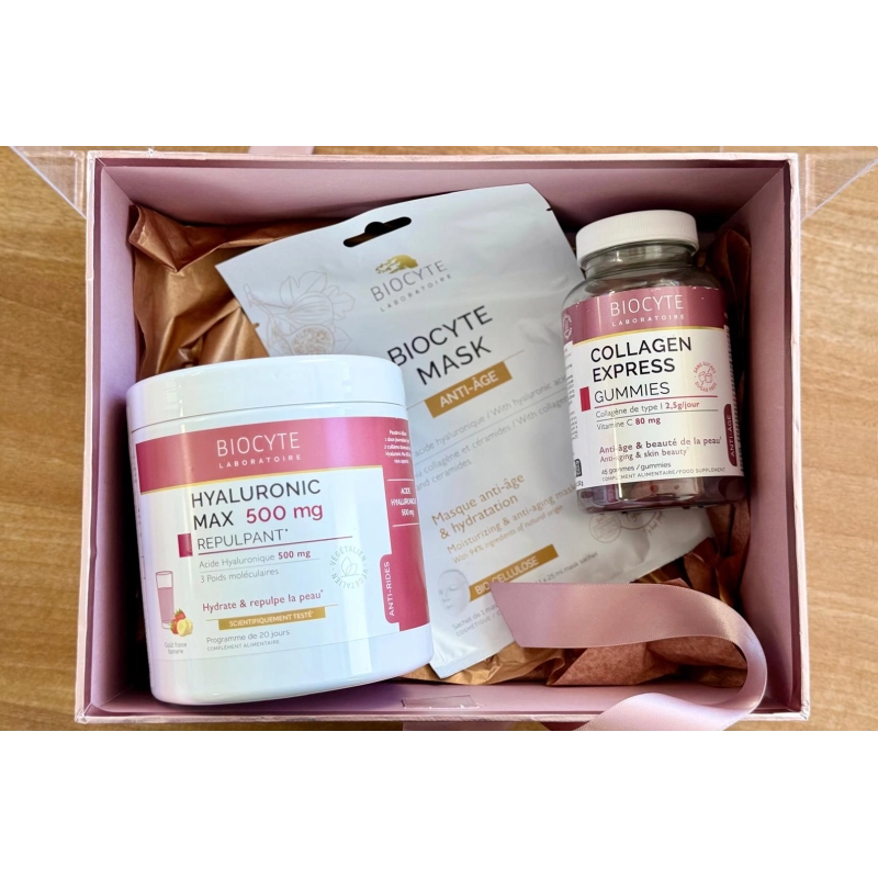 Cutie cadou - Hyaluronic Max 500 mg, Collagen Express Gummies, masca hidratanta antirid